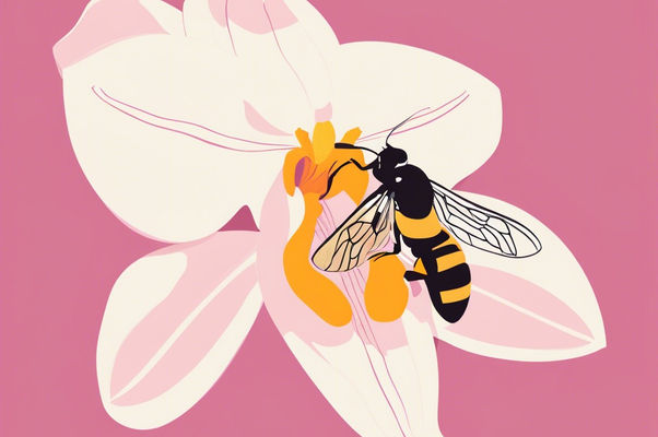 Minimalist illustration of a pollinator on an orchid